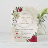 Blütengelbe rote Blumen botanische Hochzeit Einladung (Stehend Vorderseite)