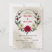 Blütengelbe rote Blumen botanische Hochzeit Einladung (Vorderseite)