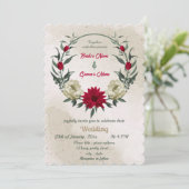 Blütengelbe rote Blumen botanische Hochzeit Einladung (Stehend Vorderseite)