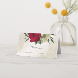Blütengelbe rote Blumen botanische Hochzeit Platzkarte