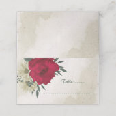 Blütengelbe rote Blumen botanische Hochzeit Platzkarte (Außenseite Aufgefaltet)