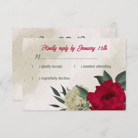 Blütengelbe rote Blumen botanische Hochzeit RSVP Karte (Vorne/Hinten)