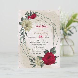 Blütengelbe rote Blumen botanischer Geburtstag Einladung