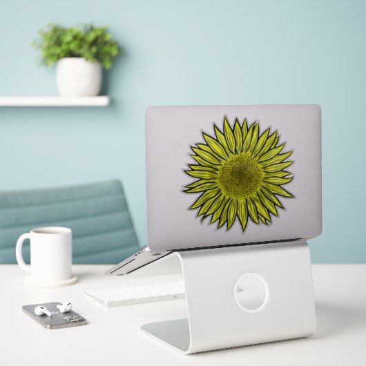 Blütengelbe Sonnenblume Hand gezogen Aufkleber (Laptop auf Schreibtisch)