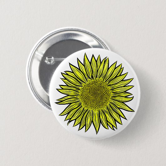 Blütengelbe Sonnenblume Hand gezogen Button (Vorne & Hinten)