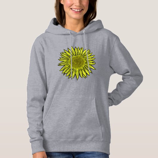 Blütengelbe Sonnenblume Hand gezogen Hoodie (Vorderseite)