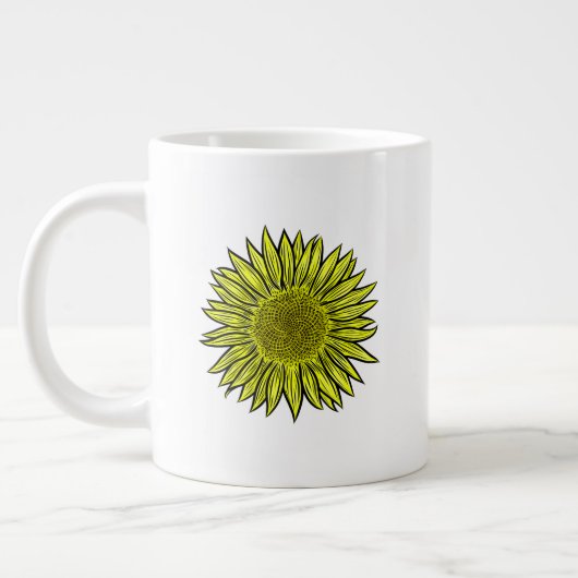 Blütengelbe Sonnenblume Hand gezogen Jumbo-Tasse (Links)