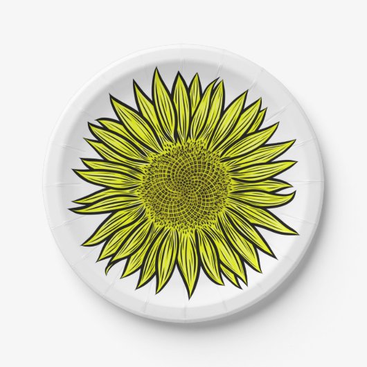 Blütengelbe Sonnenblume Hand gezogen Pappteller (Vorderseite)