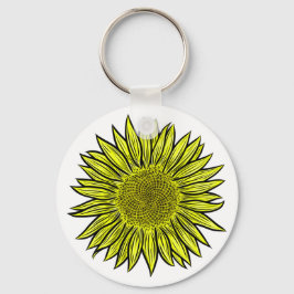 Blütengelbe Sonnenblume Hand gezogen Schlüsselanhänger