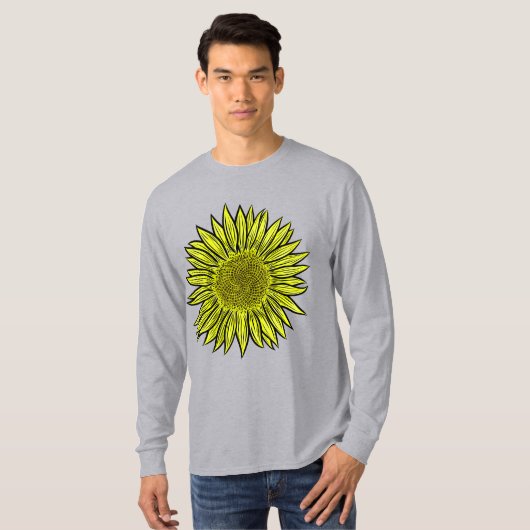 Blütengelbe Sonnenblume Hand gezogen T-Shirt (Vorne ganz)