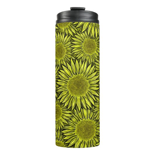 Blütengelbe Sonnenblume Hand gezogen Thermosbecher (Vorderseite)