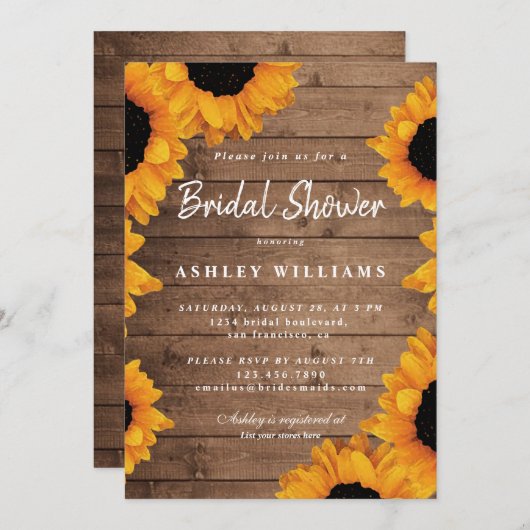 Blütengelbe Sonnenblume Rustikales Brautparty Einladung (Vorne/Hinten)