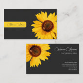Blütengelbe Sonnenblumenkalligraphie dunkelgrau Visitenkarte (Vorne/Hinten)