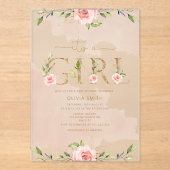 Blütengold Es ist eine Mädchen-Babydusche Acryleinladungen (Vorderseite)