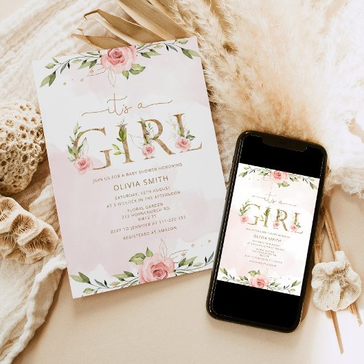 Blütengold Es ist eine Mädchen-Babydusche Einladung