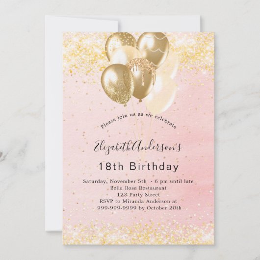 Blütengold-Glitzer zum Geburtstag Einladung (Vorderseite)