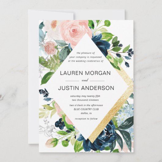 Blütengold-Hochzeitseinladung Einladung (Vorderseite)