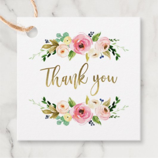 Blütengold und rosa Gefälligkeitstafel, boho, rust Geschenkanhänger (Vorderseite)