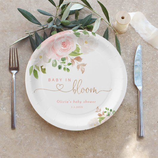 Blütengoldbaby in blühender Babydusche Pappteller