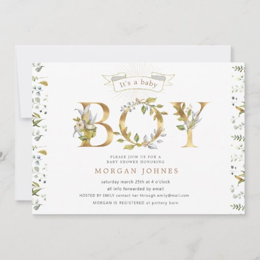 Blütengoldbraun-Babydusche, Junge-Einladung (Vorderseite)