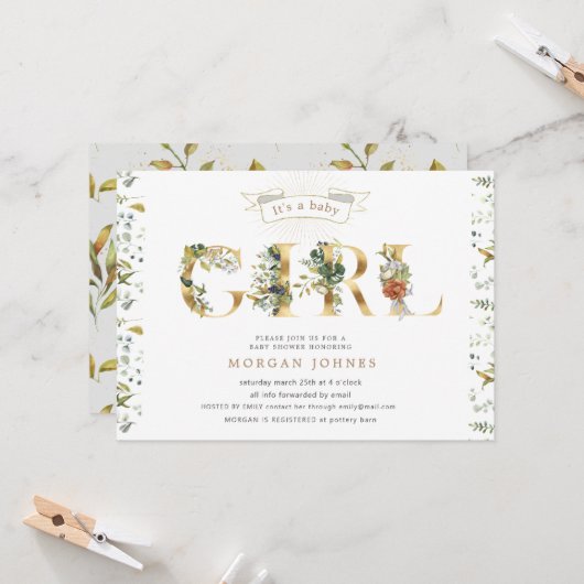 Blütengoldbraun Dusche ist eine Mädcheneinladung (Vorderseite/Rückseite Beispiel)