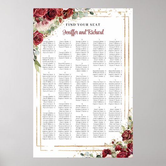 Blütengoldrahmen aus Burgund Alphabetisch Poster (Vorne)