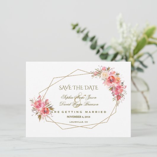 Blütengoldrahmen Save the Date (Stehend Vorderseite)