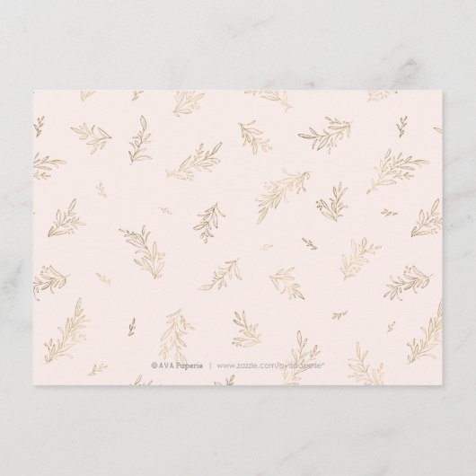 Blütengoldvergoldeter botanischer Hochzeitsempfang Begleitkarte (Rückseite)