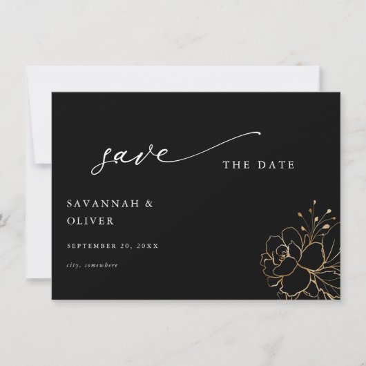Blütengoldverkleidung Save the Date - Schwarz (Vorderseite)