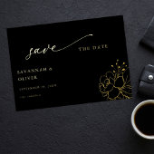 Blütengoldverkleidung Save the Date - Schwarz Folieneinladung