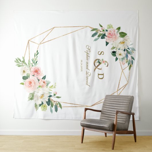 Blütengoldverkleidung und Monogram-Foto Wandteppich (Beispiel (Horizontal))