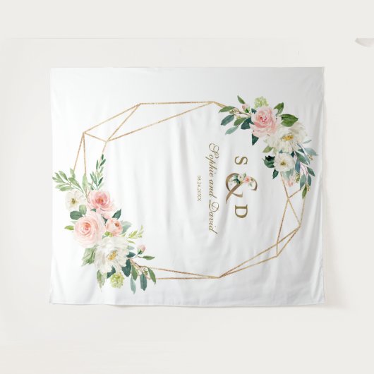 Blütengoldverkleidung und Monogram-Foto Wandteppich (Vorderseite (Horizontal))