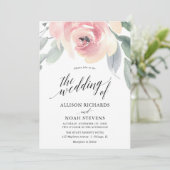 Blütengraue, blumenfarbene Hochzeit Einladung (Stehend Vorderseite)
