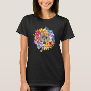Blütengraue Katze und Frühlingsblüten Bauernhof Ki T-Shirt