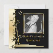 Blütengrenze in Schwarz und Gold - Einladung zum G (Vorderseite)