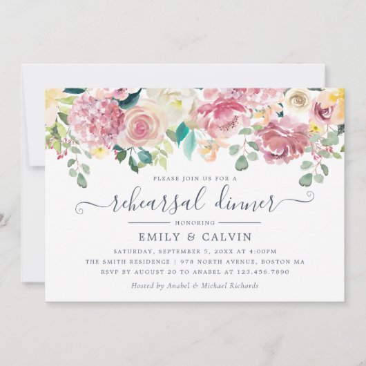 Blütengrün Eukalyptus Probe Abendessen Einladung (Vorderseite)