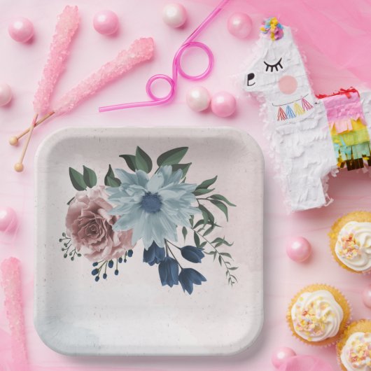 Blütengrün-Hochzeit in rosa staubblauer Marineblau Pappteller (Party)