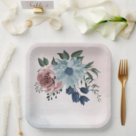 Blütengrün-Hochzeit in rosa staubblauer Marineblau Pappteller