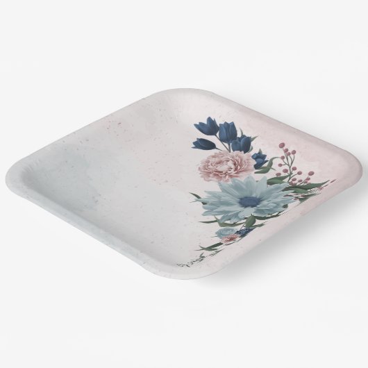 Blütengrün-Hochzeit in rosa staubblauer Marineblau Pappteller (Gewinkelt)