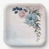 Blütengrün-Hochzeit in rosa staubblauer Marineblau Pappteller (Vorderseite)
