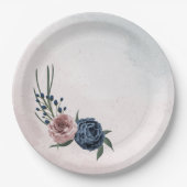 Blütengrün-Hochzeit in rosa staubblauer Marineblau Pappteller (Vorderseite)
