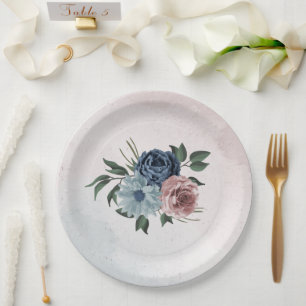 Blütengrün-Hochzeit in rosa staubblauer Marineblau Pappteller