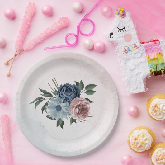 Blütengrün-Hochzeit in rosa staubblauer Marineblau Pappteller (Party)