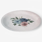 Blütengrün-Hochzeit in rosa staubblauer Marineblau Pappteller (Schrägansicht)