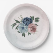Blütengrün-Hochzeit in rosa staubblauer Marineblau Pappteller (Vorderseite)