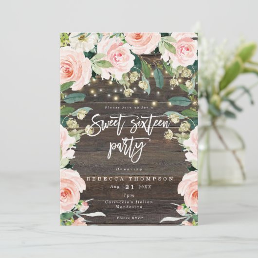 Blütengrün-Lichter, modern, süß 16 Einladung (Stehend Vorderseite)