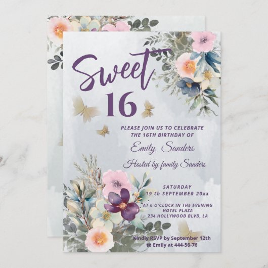 Blütengrün mit blühender Blüte Einladung (Vorne/Hinten)