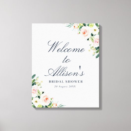 Blütengrün Rosa Brautparty Begrüßungszeichen Leinwanddruck (Vorderseite)