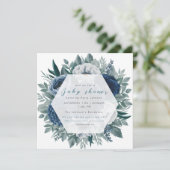 Blütengrün und Navy Blumen - Baby Dusche Einladung (Stehend Vorderseite)