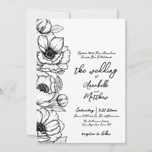 Blütenhandgezeichnete Botanische Hochzeit Einladung (Vorderseite)